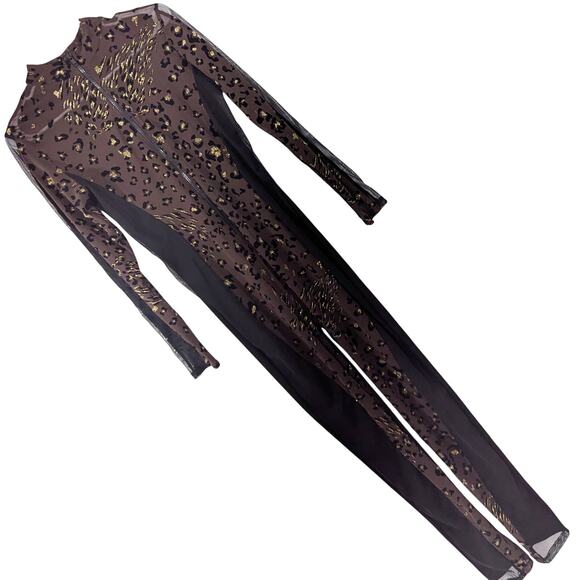 LIPS INC.! BLACK, BROWN, GOLD METALLIC, NET SIDE, SEXY ONESIE, JUMPSUIT! SZ L - Picture 1 of 8